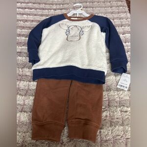 New Carter 2 Piece Moose Outfit Set Size 3T Long Sleeves & Brown Joggers